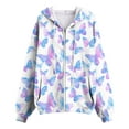 thumbnail image 4 of GEWSEY Womens Oversized Hoodies Zip Up Fleece Floral Sweatshirt Casual Fall Long Sleeve Drawstring Hooded with Pockets (Light Purple, M), 4 of 7