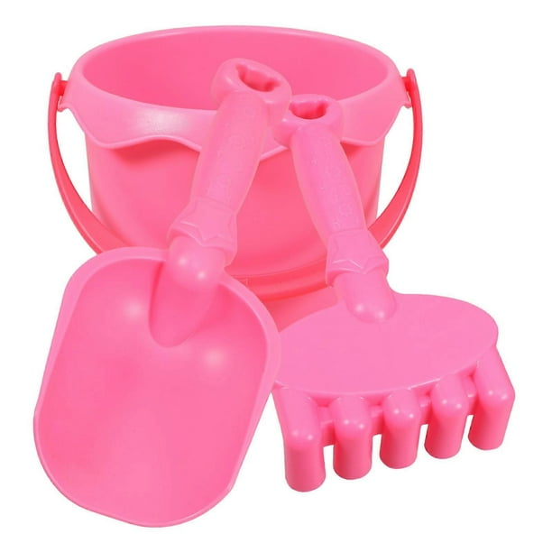 Toy Buckets For Kids Beach Fun Pink Sand Beach Buckets Pail And Sand Rake Set 3Pcs For Outdoor Activities
