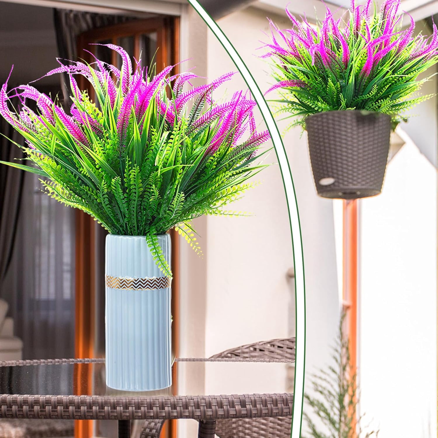 12 Bundles Artificial Plant Flowers for Outdoors - UV Resistant Fake Plastic Greenery Shrubs Faux Plants - Indoor Outside Garden Window Box Planters Porch Home Indoor Decoration