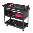 thumbnail image 5 of HUJHKIO 3-Tier Rolling Tool Cart, 330LB Capacity Metal Utility Cart with Locking Wheels, Pegboard & Drawer for Garage Workshop Organization, Storage Cart for Tools & Supplies, Heavy Duty, Black, 5 of 6