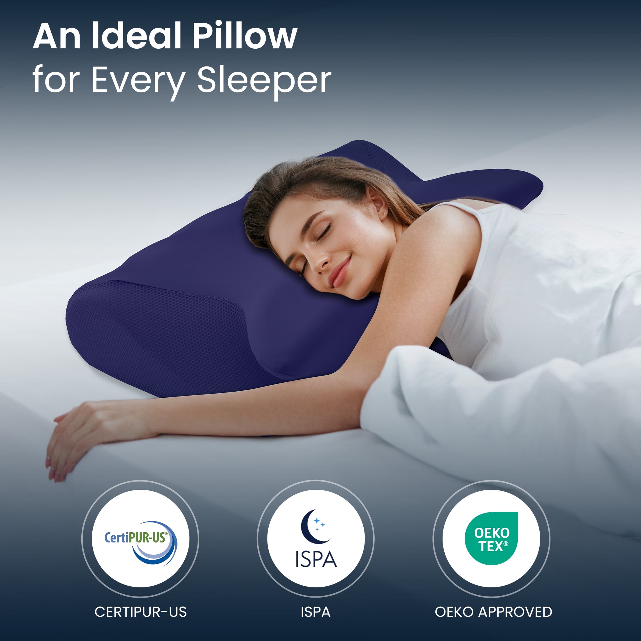 Vccoem Cervical Pillow for Neck Pain Relief, Ergonomic Hollow Design, Odorless Memory Foam Pillow for Sleeping, Orthopedic Contour Neck Support Pillows with Additional Pillowcase, Dark Blue