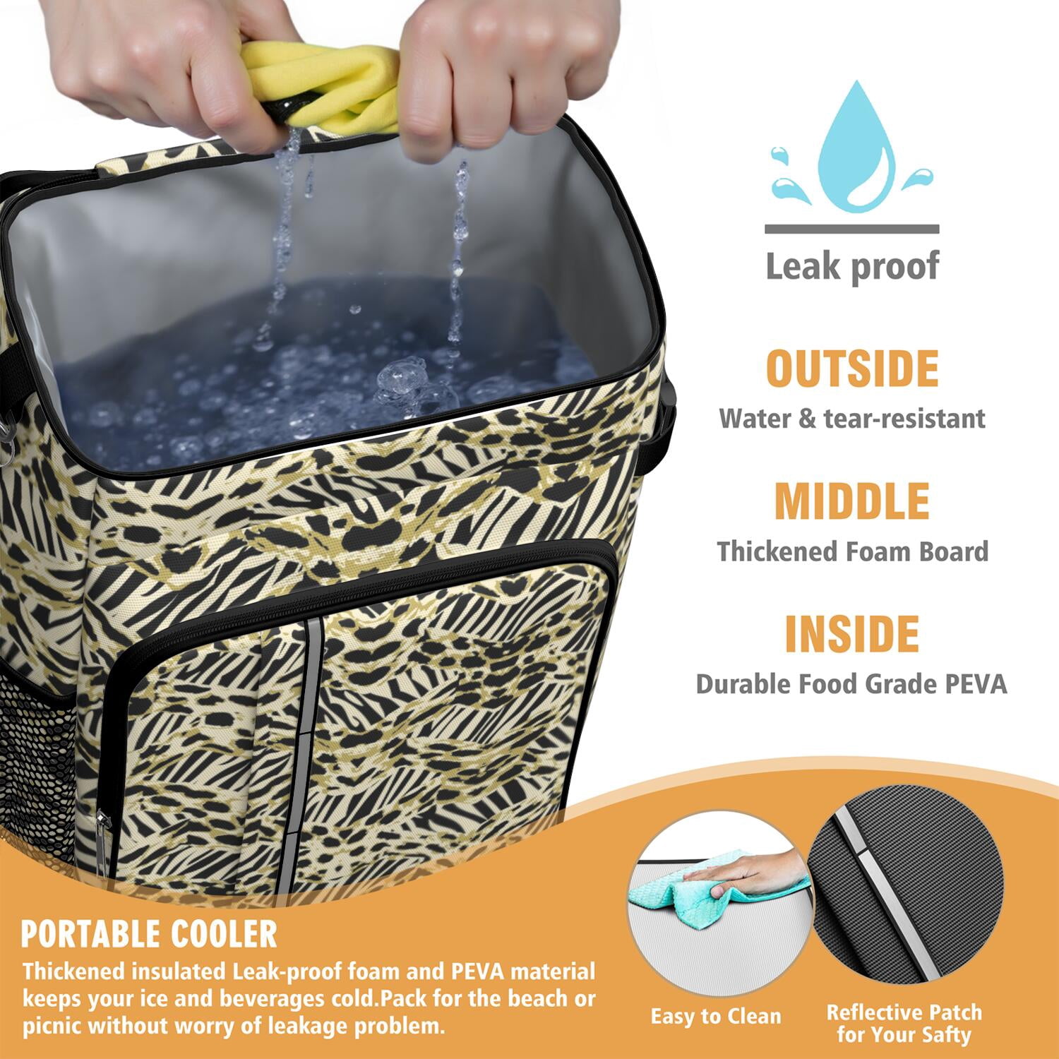 Travel Cooler Bag - Zebra and Leopard Print Pattern Camping Beer Cooler Backpack with Bottle Opener- Waterproof Insulated Picnic Backpacks - Cooler Bag for Beach