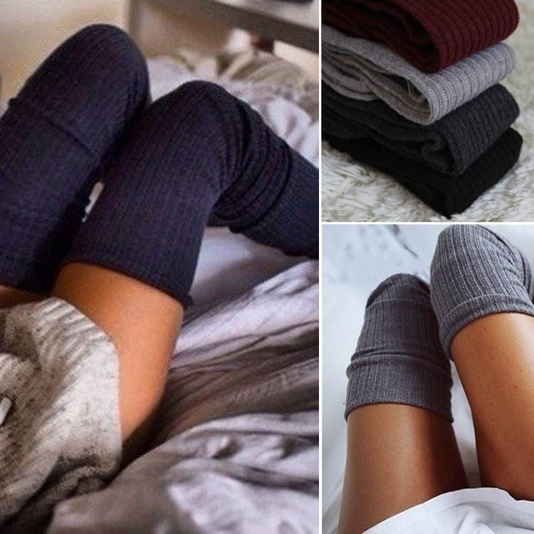 Women Soft Winter Cable Knit Over Knee Long Boot Thigh-High Warm Socks Legging J 