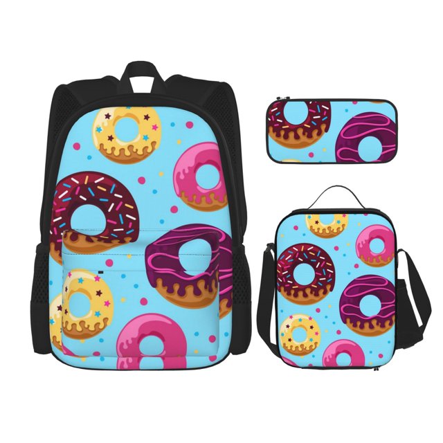 Fotbe Donuts Set Escolar 3 en 1 para Niños - Mochila Duradera con Lonchera Aislante y Estuche para Lápices - Mochila Escolar para Niños y Niñas