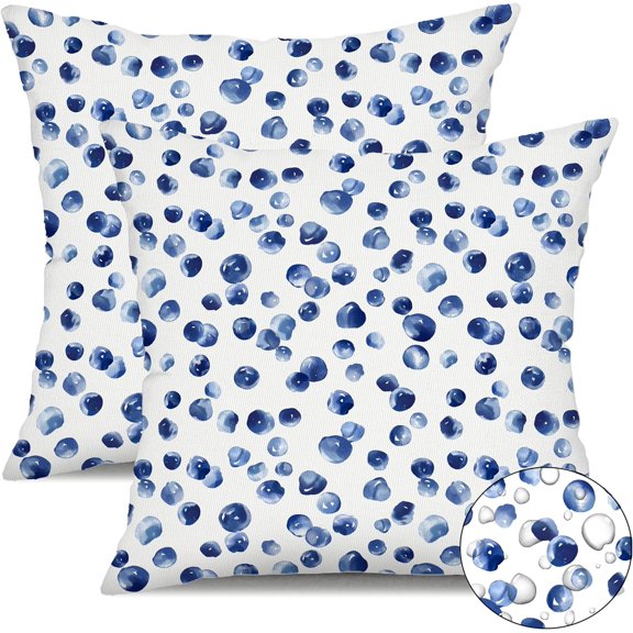 Outdoor Pillow Covers 18x18 Inch Set of 2 Blue Polka Dot Decor Waterproof Throw Pillow Covers Farmhouse Outdoor Waterproof Pillow Covers Decor for Patio Funiture Garden Sofa Couch
