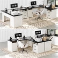 thumbnail image 6 of Homieasy L Shaped Executive Desk with File Drawers, 60" Corner Computer Desk with Power Outlets, Large 2 Person Home Office Table with Storage Cabinet, Sturdy Writing Desk, White and Black, 6 of 7