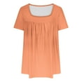 thumbnail image 4 of VERUGU Women's Casual Short Sleeve Tunic Top Pleated Square Neck Flowing Hem Shirts Summer Solid Loose Comfy Blouse for Leggings Orange XXL, 4 of 4