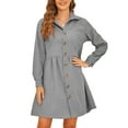 thumbnail image 1 of Frontwalk Womens Corduroy Shirt Dress Buttons Down Lapel Long Sleeve Solid Color Waisted Loose Fall Knee Length Dress, 1 of 5