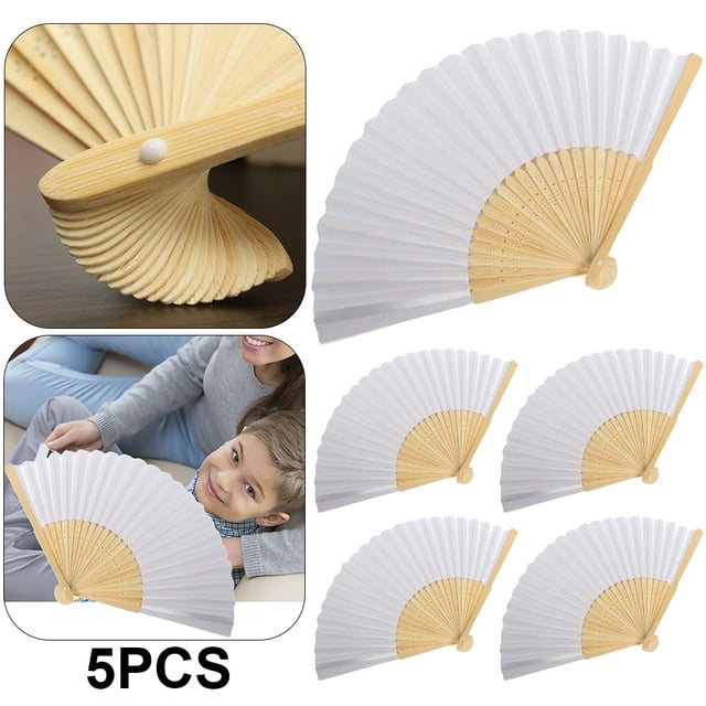 Abanico Plegable WDOplteas Bambú Papel Blanco 5 Uds.