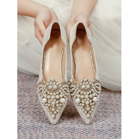 

Point Toe Faux Pearl Decor Ballet Flats