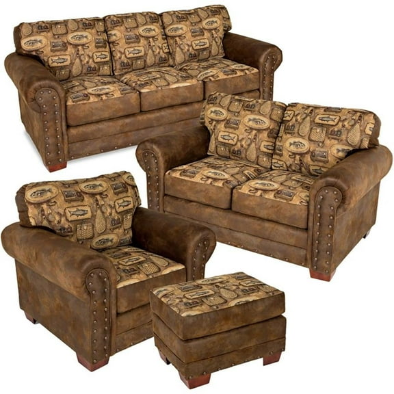 Pemberly Row Traditional 4-piece Microfiber Sofa Set in Brown