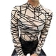 thumbnail image 1 of Mujeres moda casual manga larga cuello alto delgado pura malla yugo camiseta top blusa pulóver Pompotops FGAJ3338, 1 of 9
