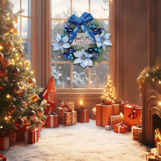 Christmas Flower Wreath Door Hanging Wall Hanging Rattan Wreath Atmospheric Scene Decorations Strobiles Handmade Imitation Bow Red Fruit Wreath