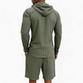 thumbnail image 4 of LWavelet Men's Striped Linen Hooded Shirt and Shorts Set Casual Two Piece Outfit Army Green S, 4 of 5