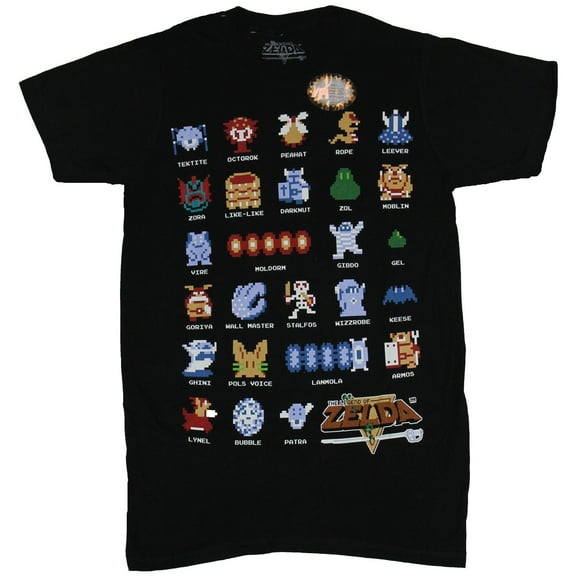 Legend of Zelda Mens T-Shirt - Know Your Foe 8-Bit Enemies Defined Image (X-Small)