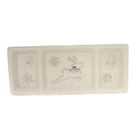Tabletop Holiday Dance Sectional Plate Ceramic Reindeer Snowflakes 1763120