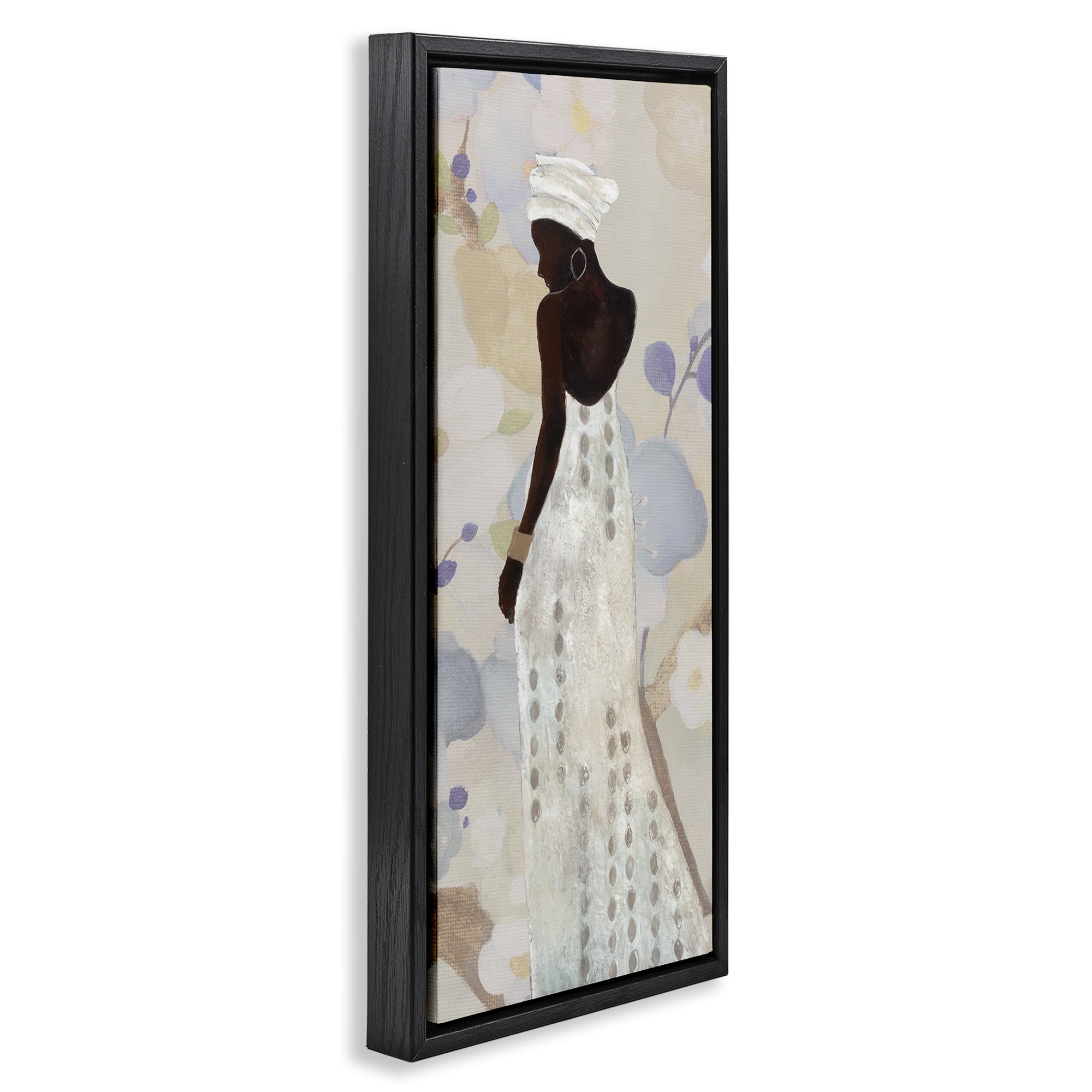 Stupell Industries Chic Natural Hues Woman People Painting Black Floater Framed Canvas Art Print Wall Art, 11 x 25