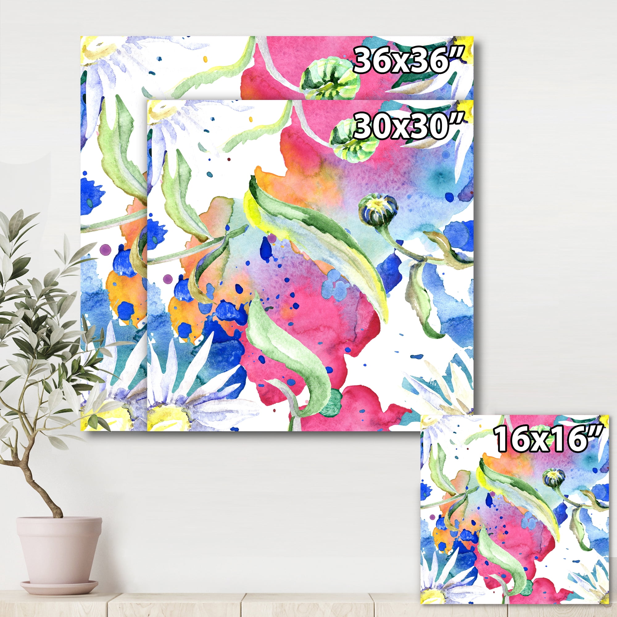 Designart ' Iridiscent Colorful Daisy Flowers ' Transitional Canvas Wall Art Print