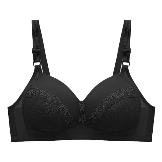 GDREDA Wireless Comfort Bra Double Support Wireless Bra Lace Bra With Straps Full Coverage Wirefree Bra Tagless For Everyday Wear Black,C