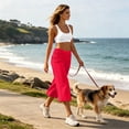 thumbnail image 5 of Fold over Gaucho Pants for Women Wide Leg Coral Capri Pants Elastic Low Waisted Yoga Leggings Stretchy Summer Casual Culottes Red S, 5 of 7