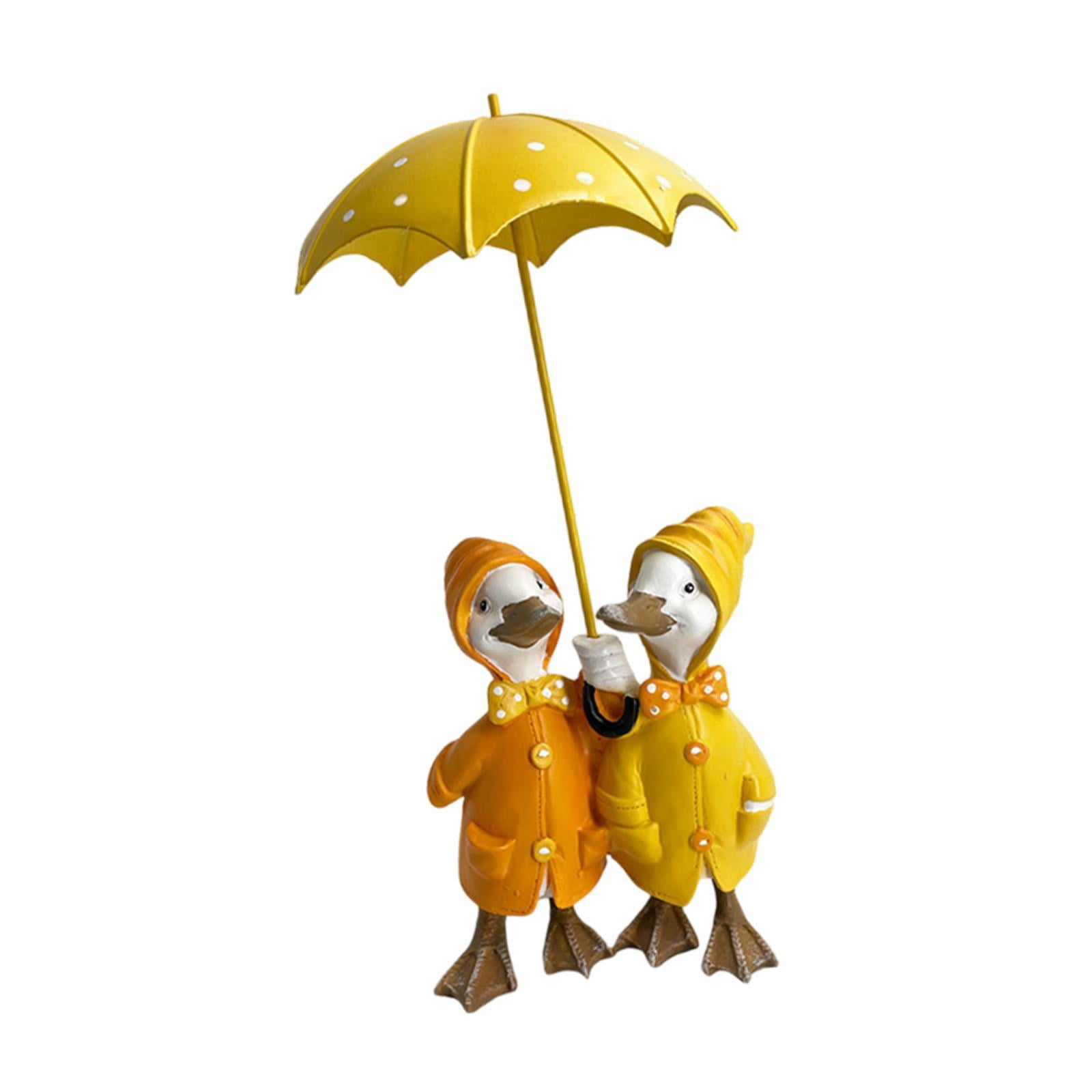 simhoa Duck Holding Umbrella Statue Garden Decor Centerpiece Creative, Resin Figurine Animal Sculpture for Yard, Lawn Garden Outdoor Double Duck