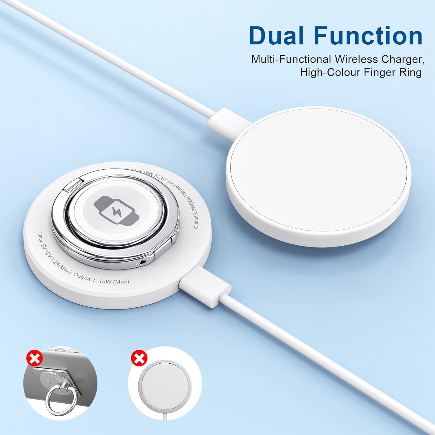 Double Phone Ring Magnetic Charging Holder | Wireless Charging Phone Ring Stand | 3-in-1 Charging Station for Apple Devices | Multi-Device Travel Charger for iPhone, AirPods & Apple Watch (white)