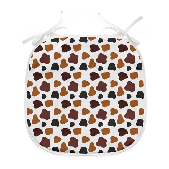 Cow Print Dining Chair Pad, Cow Skin Animal Abstract Spots Milk Dalmatian Barnyard Camouflage Dots, Water Resistant Pillow with Straps for Kitchen Seats, 4 Pieces Set, White Brown Black, by Ambesonne