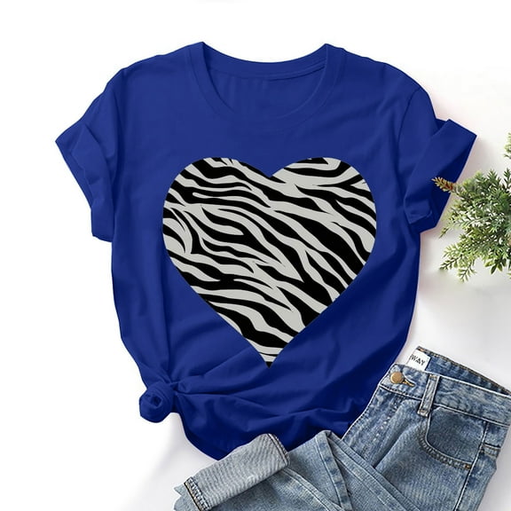 EQWLJWE Valentine's Day O Neck T Shirts Womens Fun Love Heart Graphic Shirts Valentines Gift Tshirt Summer Short Sleeve Couple Tops for Vacation Birthday Birthday Blue(S-3XL)