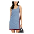 thumbnail image 3 of TOMMY HILFIGER Womens Blue Zippered Unlined Tank Top Style Heather Sleeveless Scoop Neck Short Sheath Dress L\G, 3 of 3