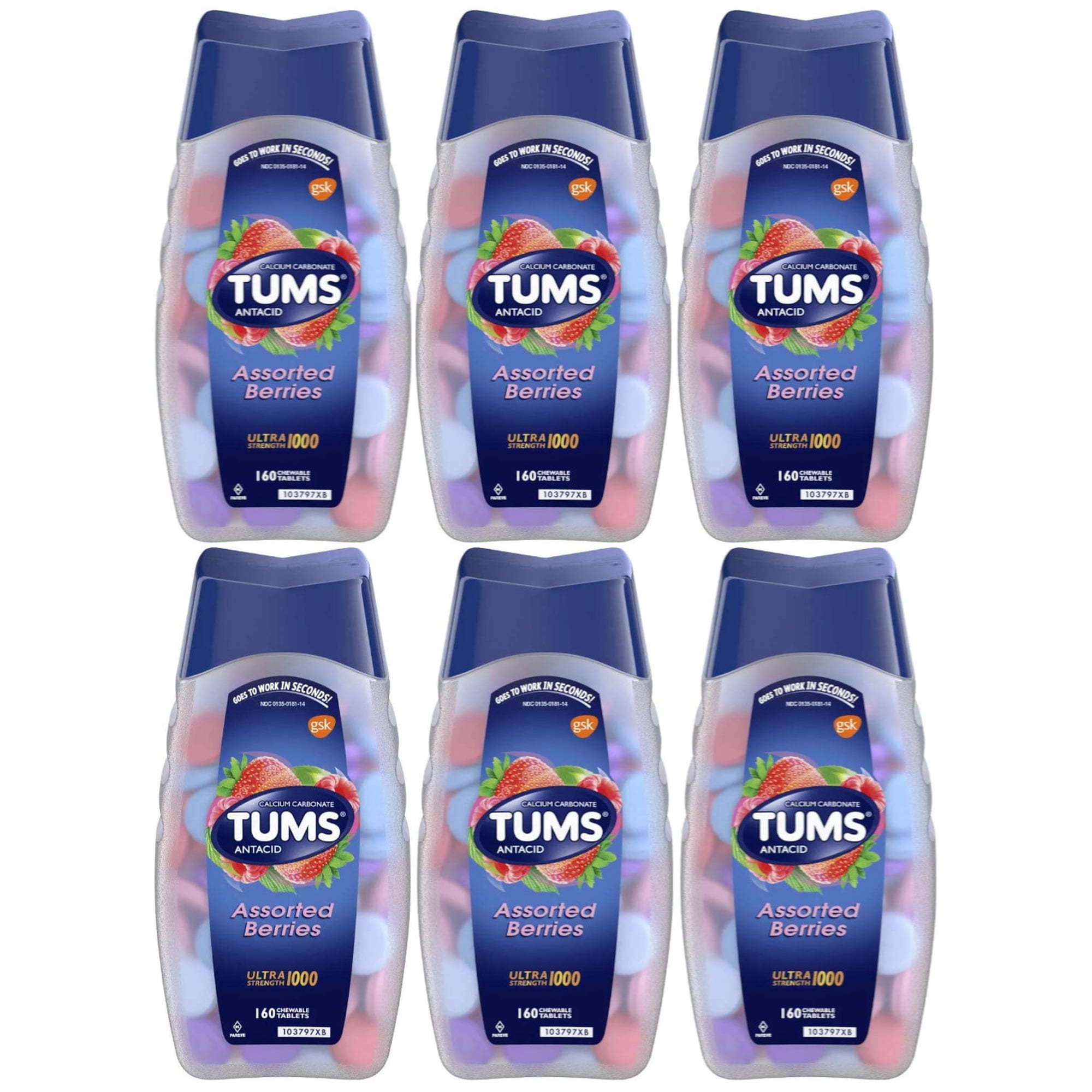 Tums Ultra Strength 10000 Assorted Berries Antacid, 160 Tablets (6 Pack)