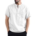 thumbnail image 1 of Camisas Hombre Manga Corta Camisa de manga corta con bolsillo Camisas de hombre de pie con cuello casual para hombres (White, M), 1 of 7