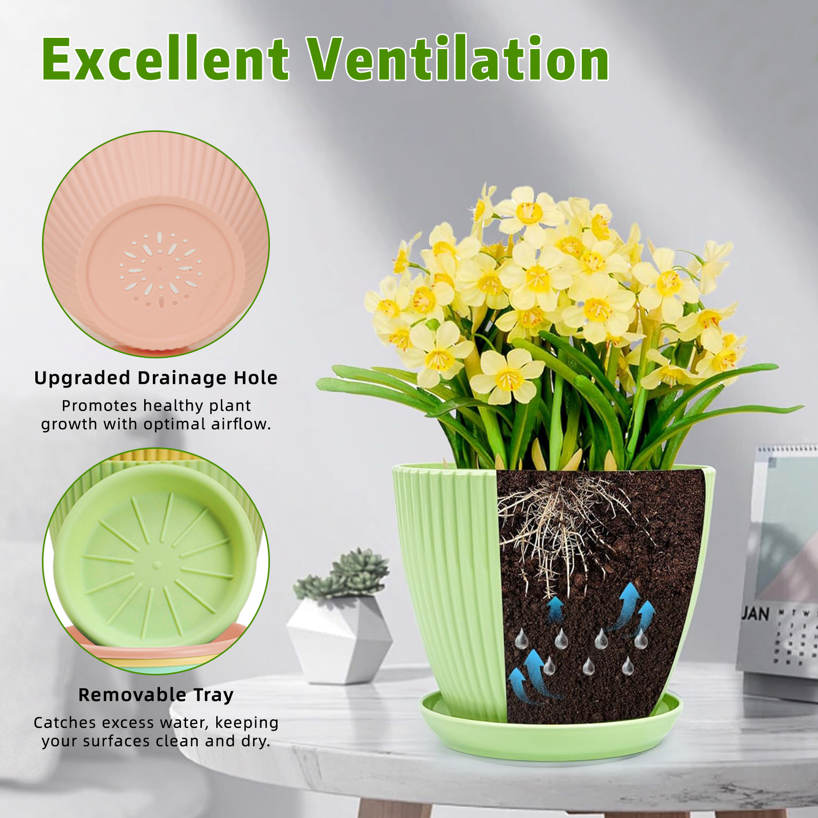 Xueyu 5-Pack Plastic Plant Pots with Saucers, Multicolor photo 7