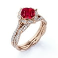 thumbnail image 4 of JeenMata Anillo de Bodas con Rubí Rojo Sangre de 2 Quilates de Corte Cojín, Estilo Art Déco, Creado en Laboratorio, Engastado en Oro Rosa de 18 K sobre Plata, 4 of 6