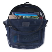 Solid Color Transparent See Through Mesh Stadium Approved Backpack for Travel and Commuting in Navy Blue