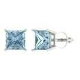 thumbnail image 2 of 3 Ct Princess Cut Studs Natural Swiss Blue Topaz 14K White Solid Solid Gold Everyday Dainty Earrings Screw Back, 2 of 7