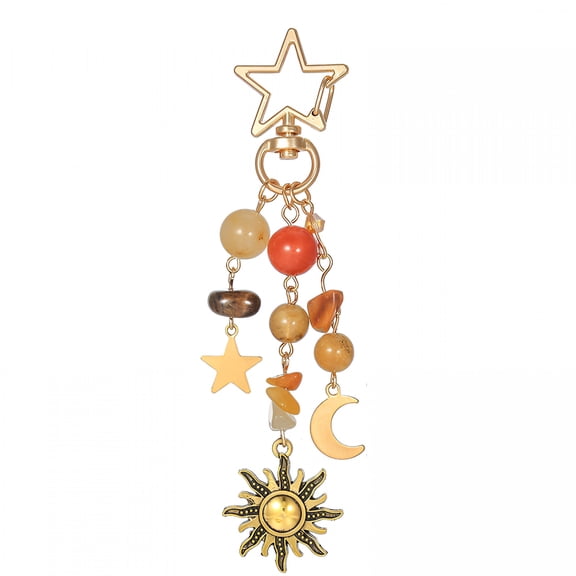 DESIGNICE Sun and Moon Keychain Colorful Star Beads Gemstone Charm,Aesthetic Purse Charm for Women,Men,Handbag & Backpack Decoration