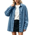 thumbnail image 4 of Perfectbot Women Oversized Long Sleeve Denim Shirt Jacket, Button Down Collared Loose Fit Mid-Length Jean Shacket, 4 of 8