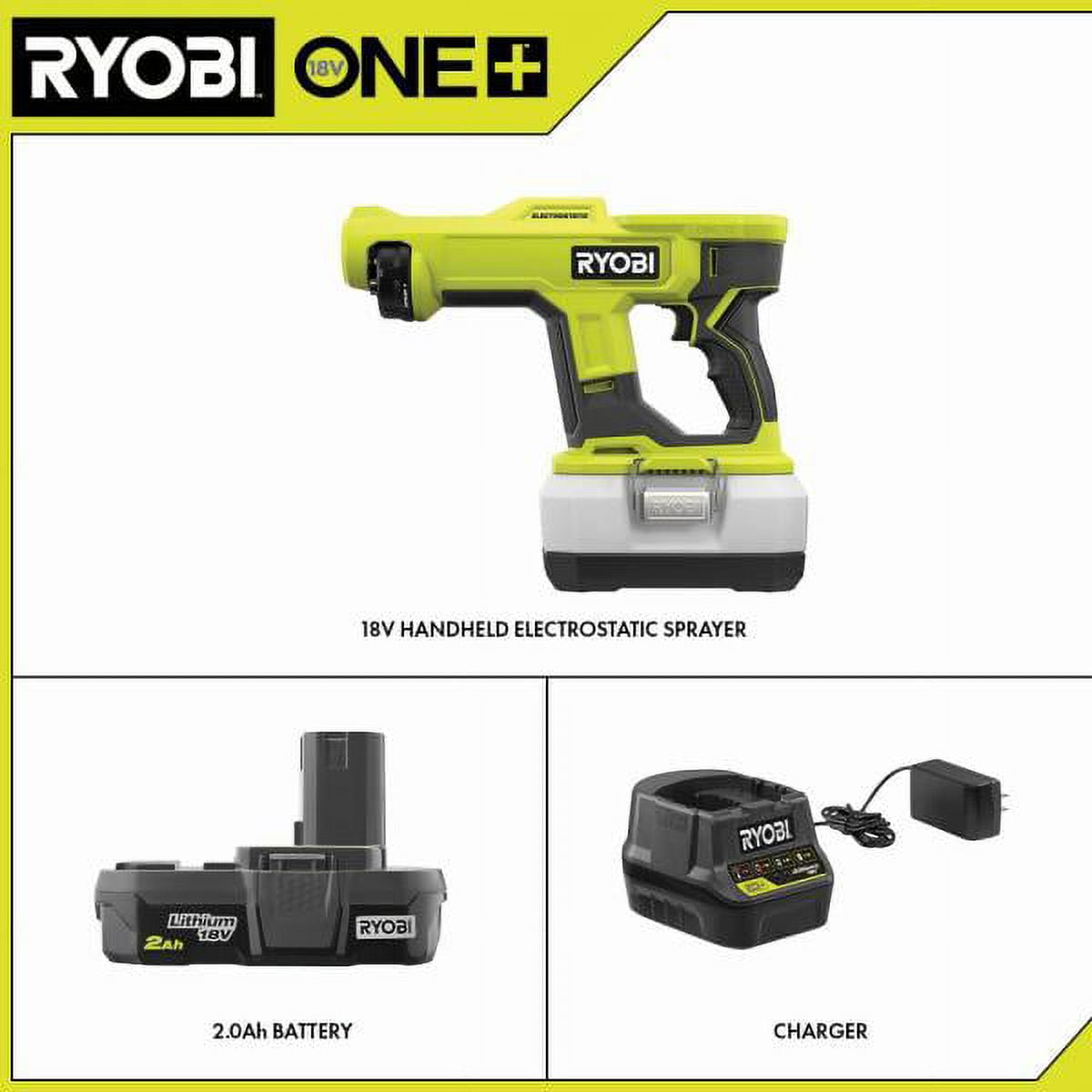 Ryobi ONE+ 18V Cordless Handheld Electrostatic Sprayer Kit with (1) 2.0 Ah  Battery and Charger PSP02K