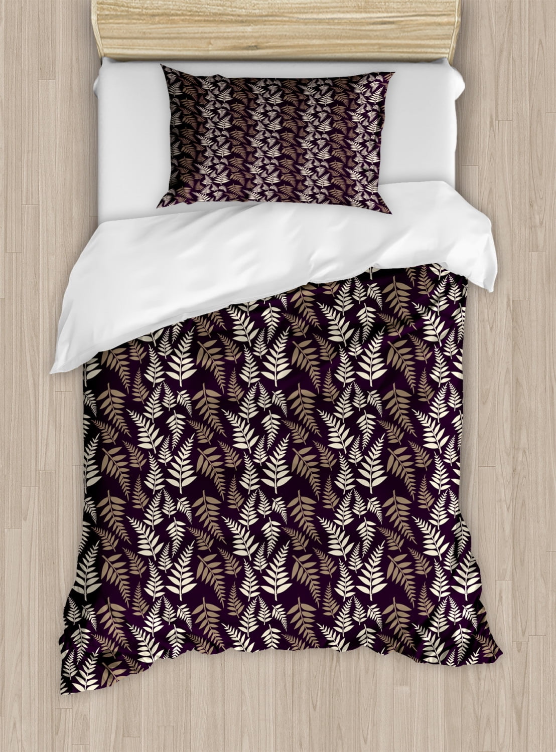 Art Deco Duvet Cover Set, Leaves Branch Random Alignment Vintage Effect ...