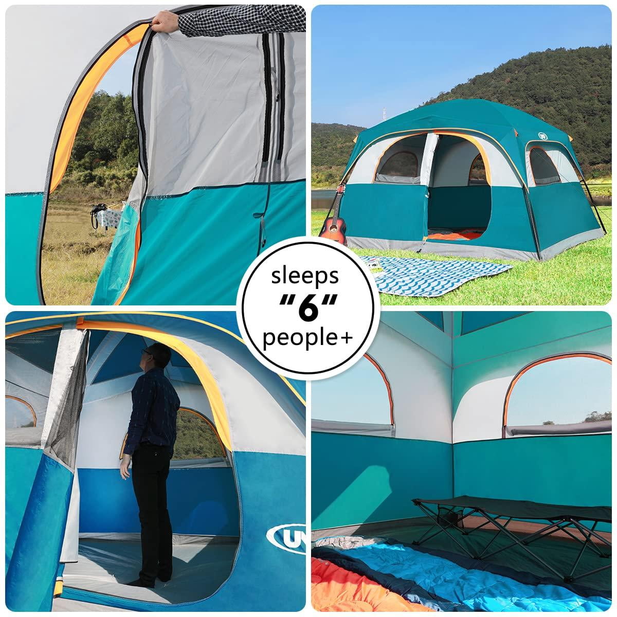 Tents 6 Person Waterproof Windproof Easy Setup Double Layer Family Camping Tent With 1 Mesh Door & 5 Large Windows -10'x9'x78in(h)