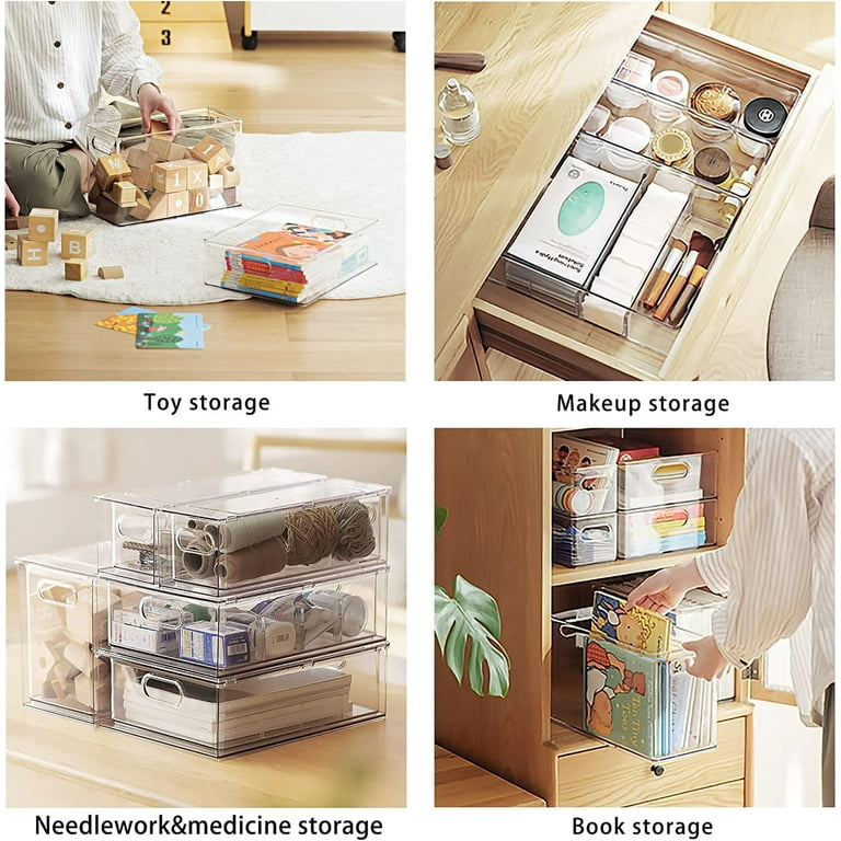 Fridge Drawer Pull Out Stackable Bins with Handle Clear Refrigerator Drawers  Organizer Food Storage Container Box with Dividers Plastic Produce Saver  for Pantry, Cabinet, Kitchen, Clothes 