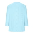 thumbnail image 5 of ZQGJB Womens 3/4 Length Sleeve Tops Dressy Summer Crewneck Pullover Trendy Lace Crochet Eyelet Basic Tees Shirt Lightweight Soft Cotton Blouse Z-Light Blue L, 5 of 6