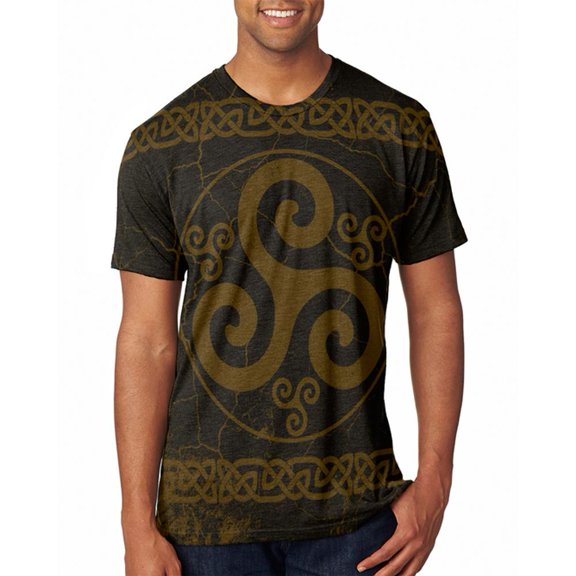 Celtic Triskelion Triskele Distressed Mens Soft T Shirt Heather Brown LG