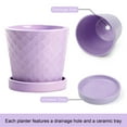 thumbnail image 3 of (4 Pack)BUYMAX Purple Ceramic Plant Pots with Trays, 5 inch - Ready-to-Gift Indoor Planters with Drainage, Elegant Home and Balcony Decor, 3 of 7