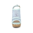 thumbnail image 6 of BLISSFUL STEP Women's Shoes Open Toe Platform Heel Laces Wedge Sandals Blue Flower 8, 6 of 7