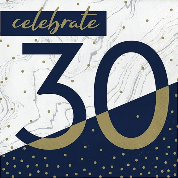 192 Count Bulk Pack Navy and Gold 30th Birthday Luncheon Napkins