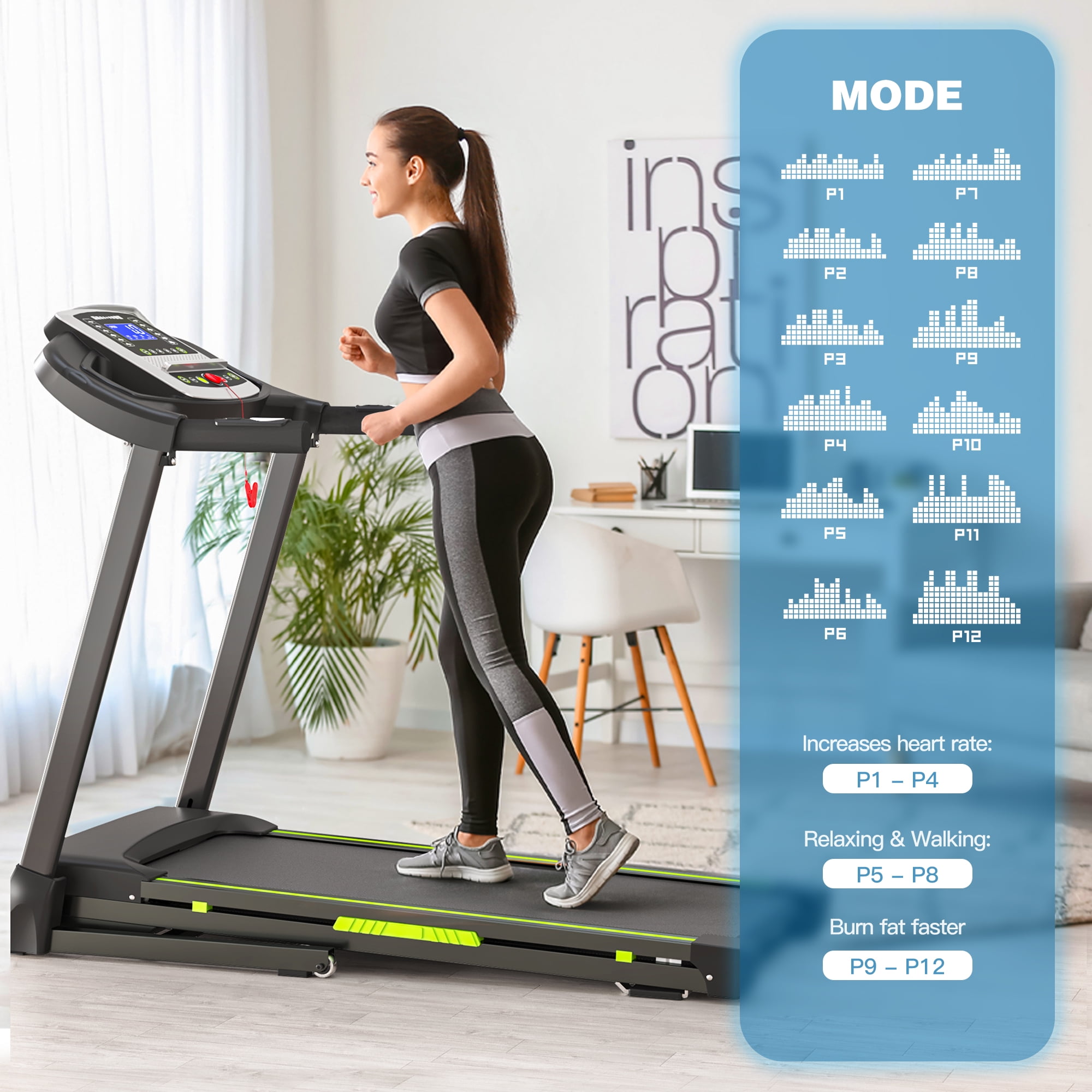 FYC 3.5HP Treadmill 330 LBS Capacity, Portable Electric for Home Running Walking Jogging, 12 Programs