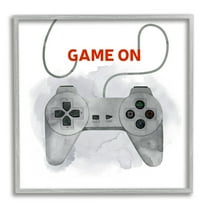 Stupell Industries Game On Gamer Joystick Controller Art for Kids Painting Gray Framed Art Print Wall Art