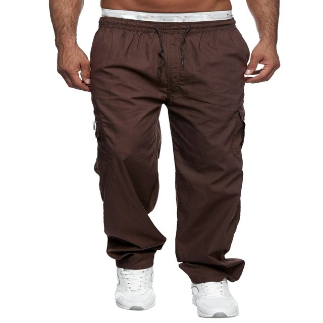 Men‘s Drawstring Sweatpants Baggy Joggers Straight Leg Running Athletic Cargo Pants with Pockets Black 2XL