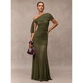 thumbnail image 3 of Green One-Shoulder Ruched Maxi Dress Formal Evening Gown, 3 of 30